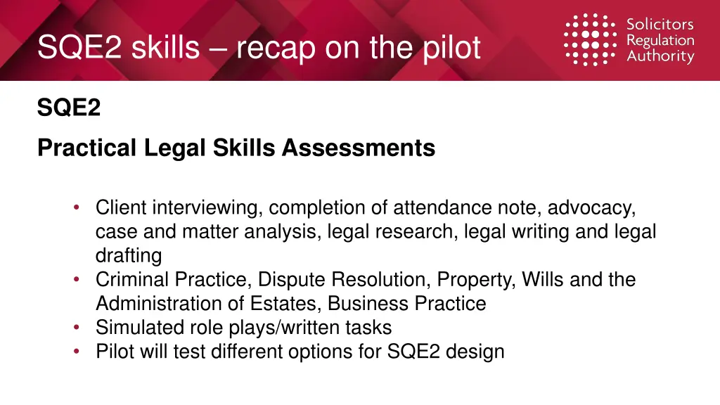 sqe2 skills recap on the pilot