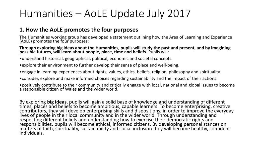 humanities aole update july 2017