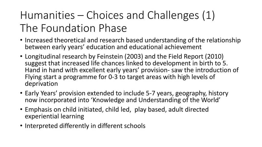 humanities choices and challenges