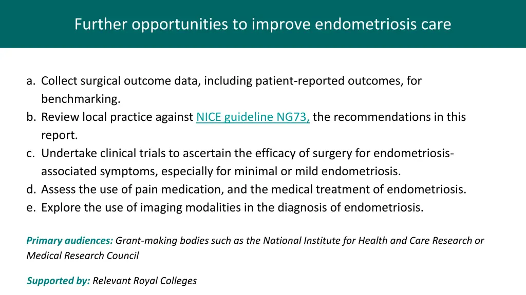 further opportunities to improve endometriosis