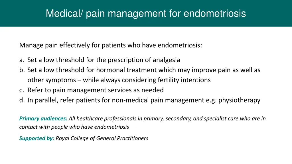 medical pain management for endometriosis