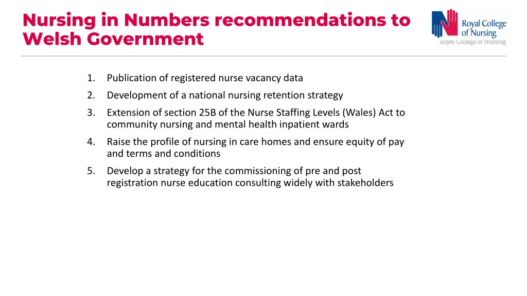 nursing in numbers recommendations to welsh