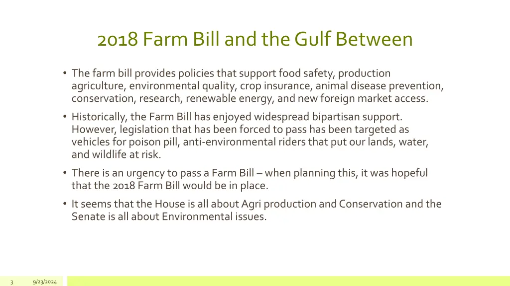 2018 farmbill and the gulf between