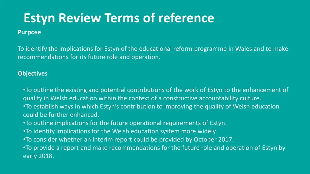 estyn review terms of reference purpose