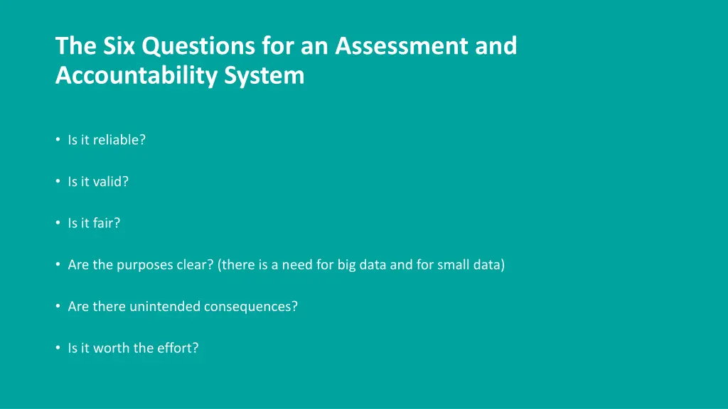 the six questions for an assessment