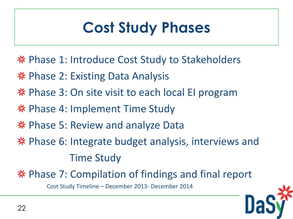 cost study phases