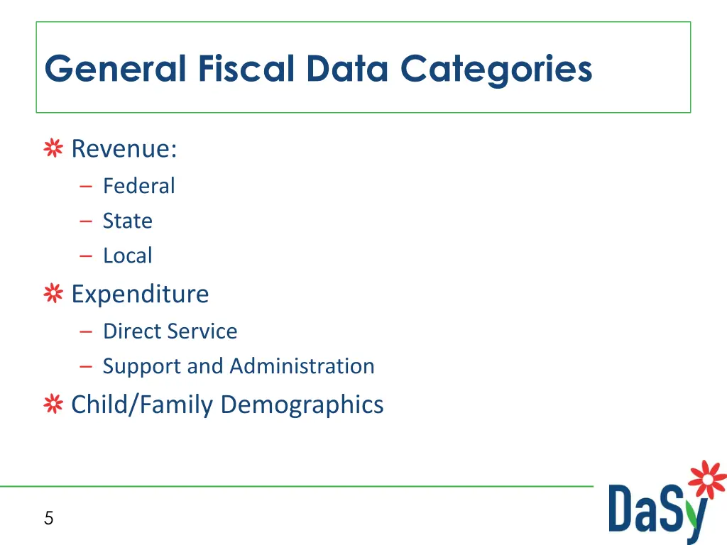 general fiscal data categories