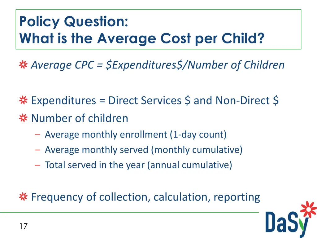 policy question what is the average cost per child 4