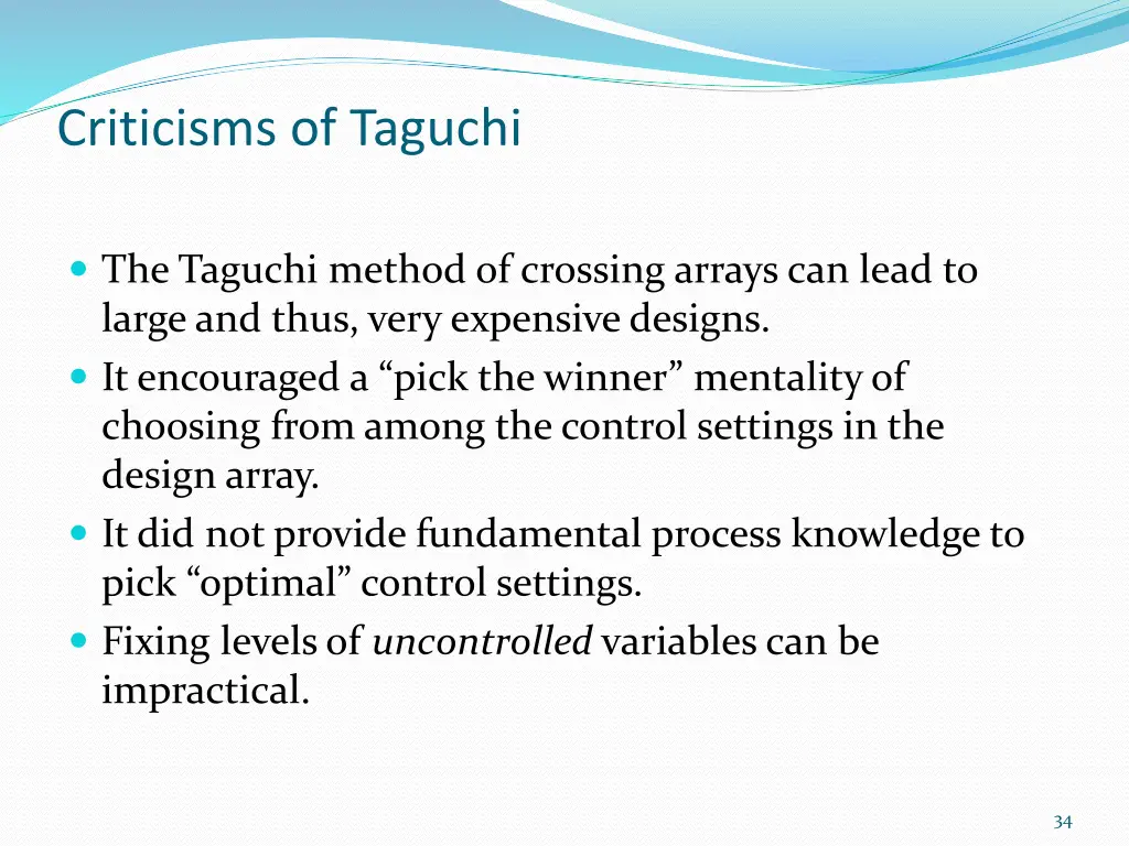 criticisms of taguchi