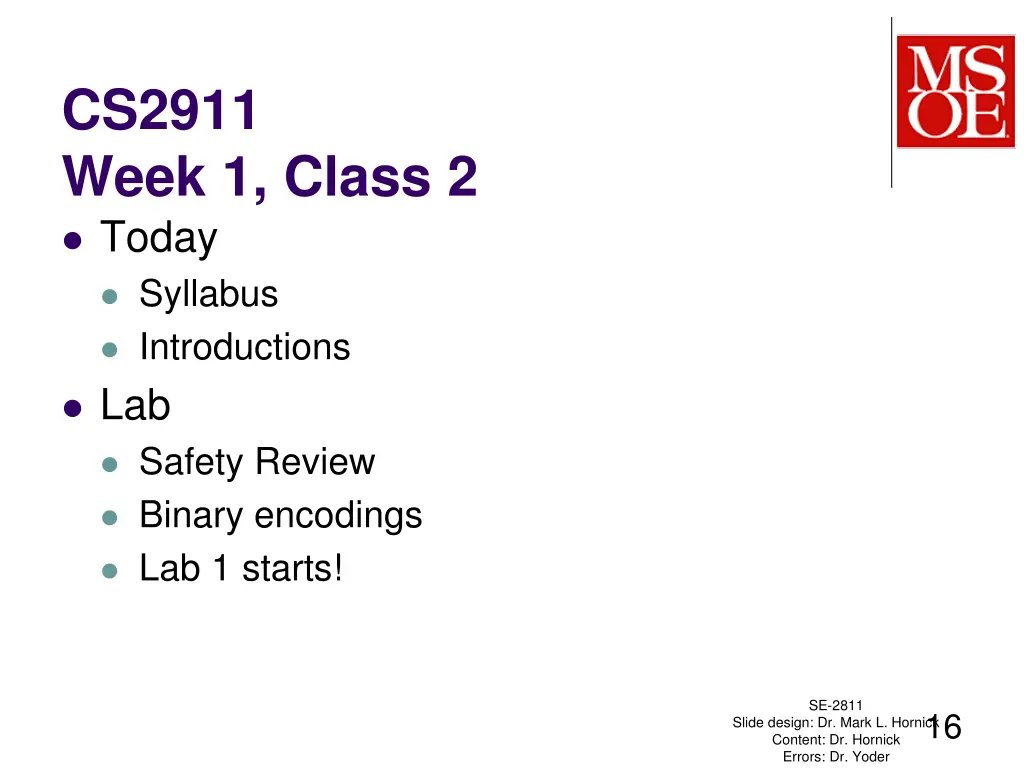 cs2911 week 1 class 2 today syllabus