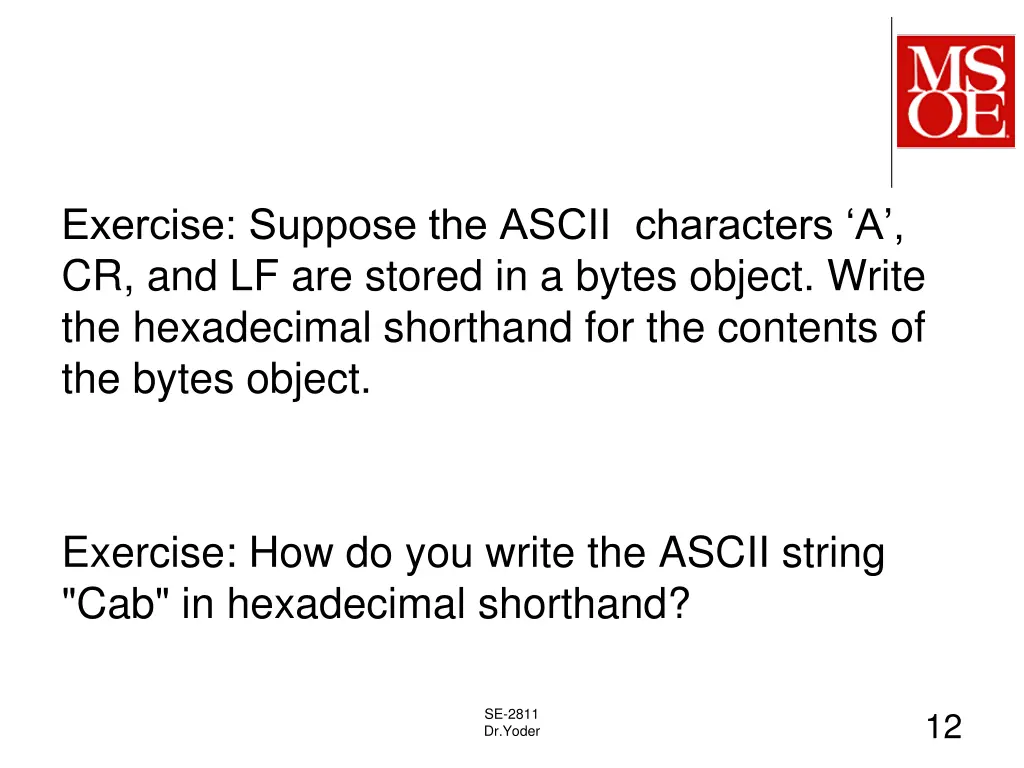 exercise suppose the ascii characters