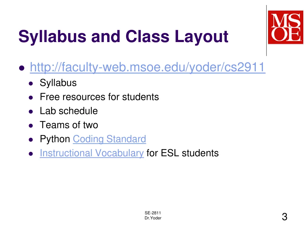 syllabus and class layout