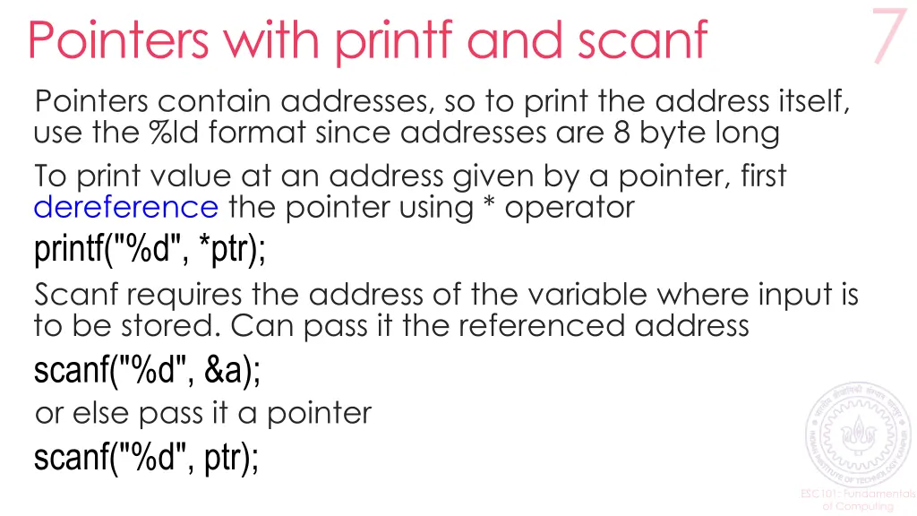 pointers with printf and scanf pointers contain