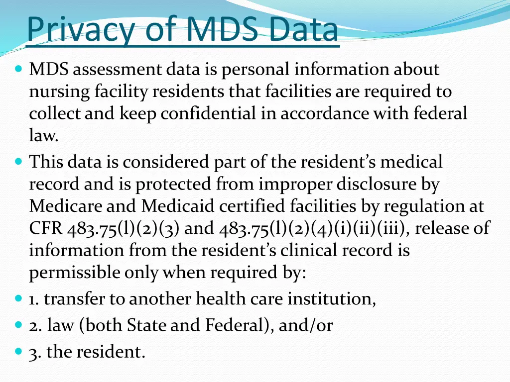 privacy of mds data