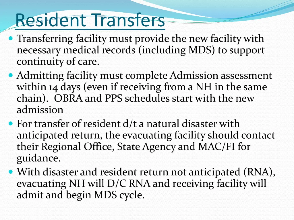 resident transfers transferring facility must