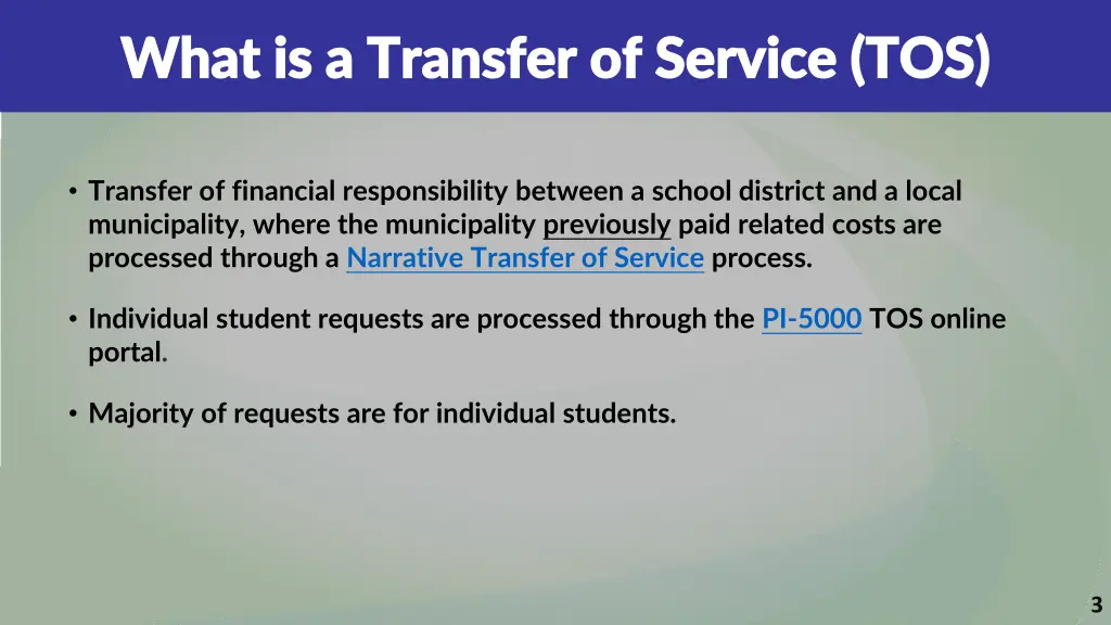 what is a transfer of service tos what 1