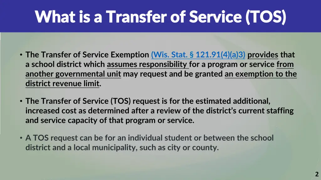 what is a transfer of service tos what