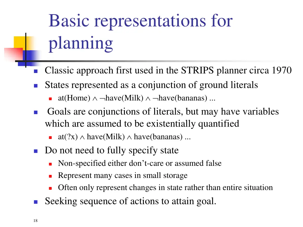 basic representations for planning