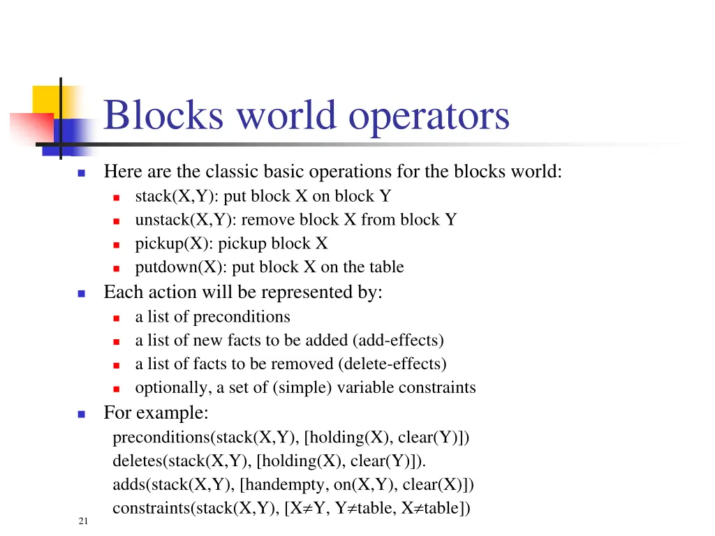 blocks world operators