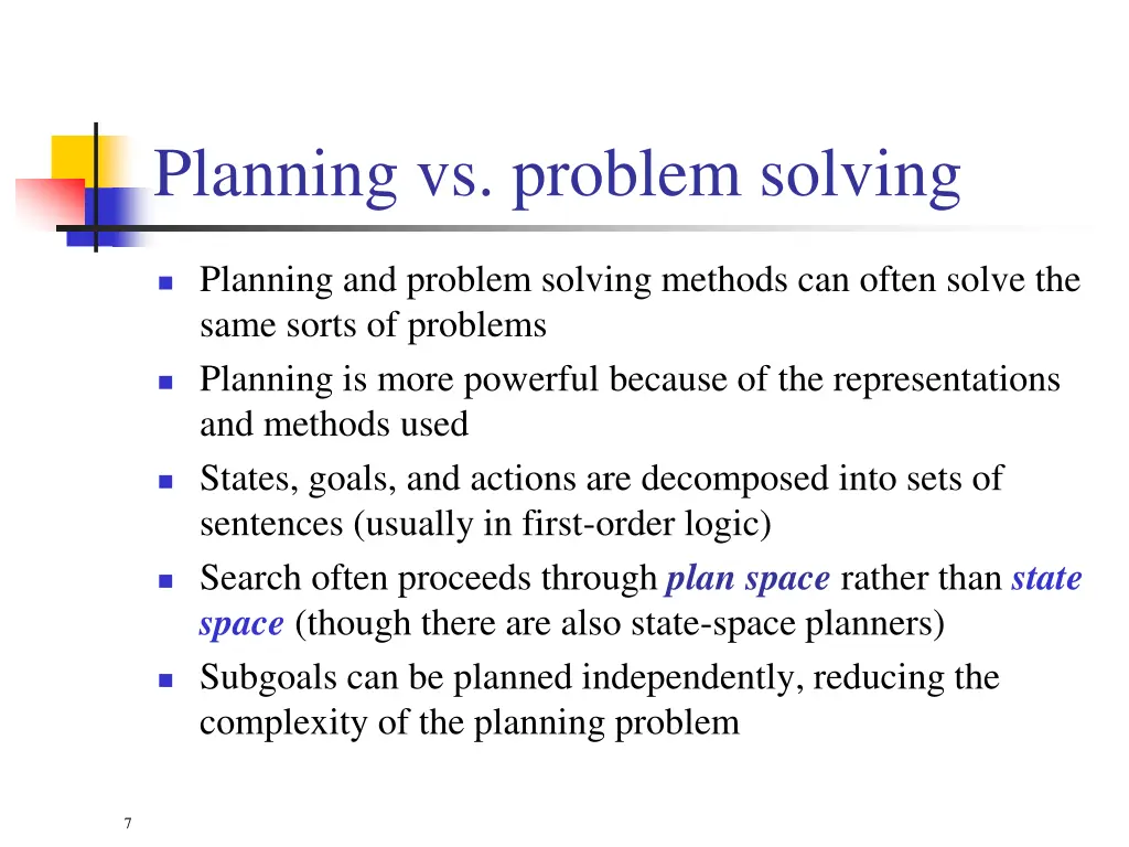 planning vs problem solving