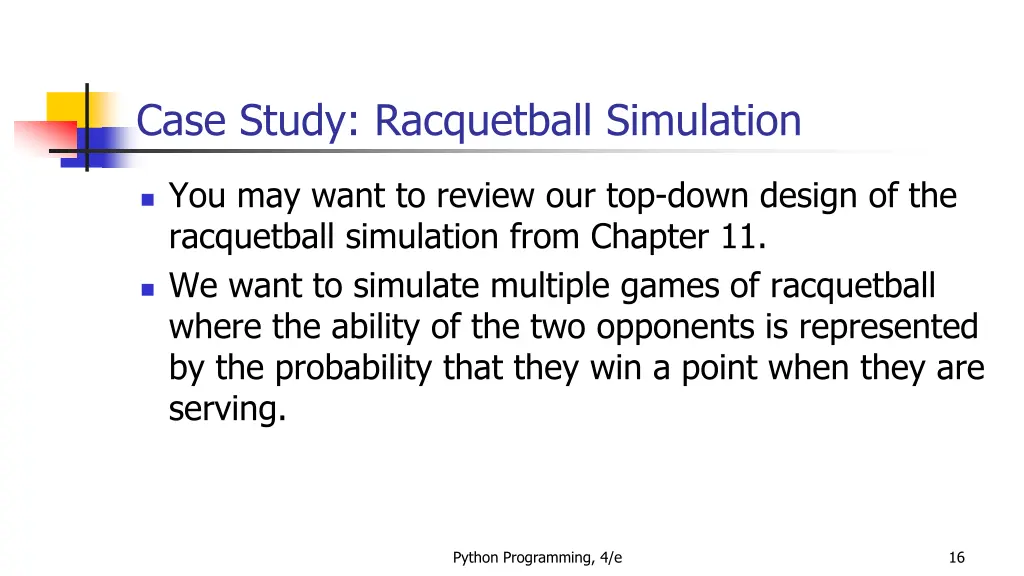 case study racquetball simulation