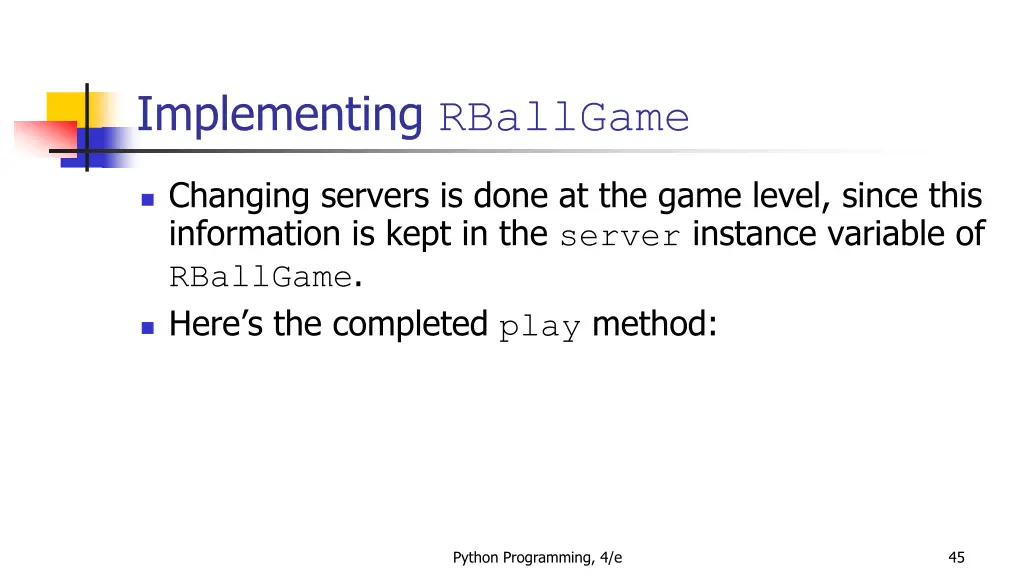 implementing rballgame 10