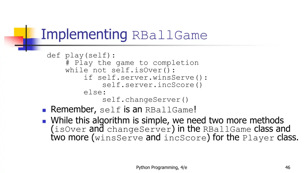 implementing rballgame 11