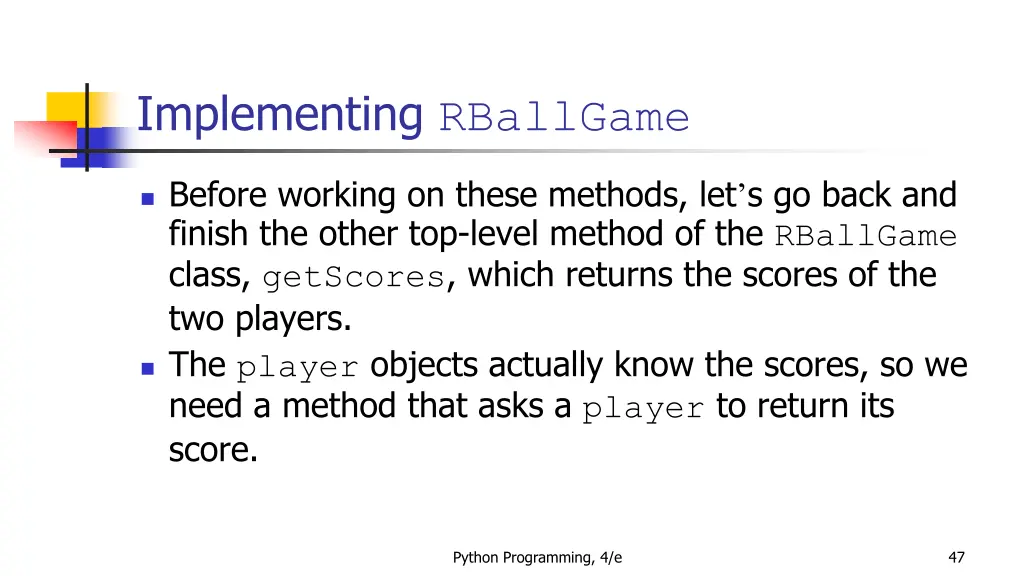 implementing rballgame 12