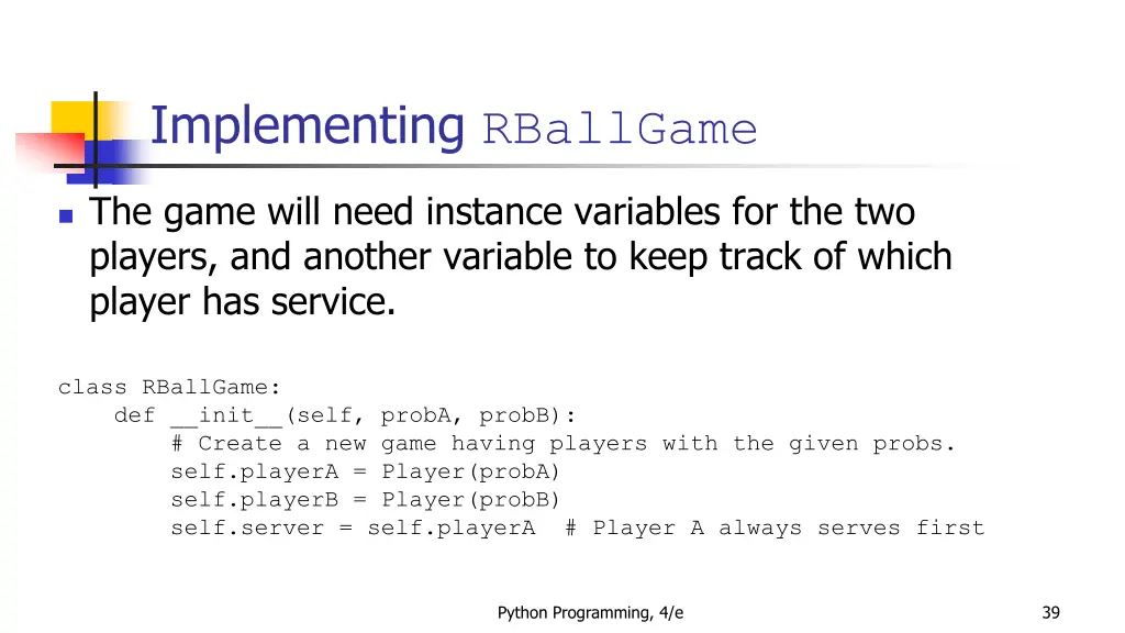 implementing rballgame 4