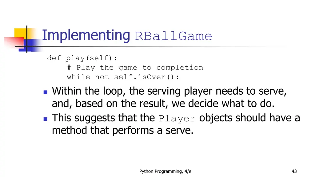 implementing rballgame 8