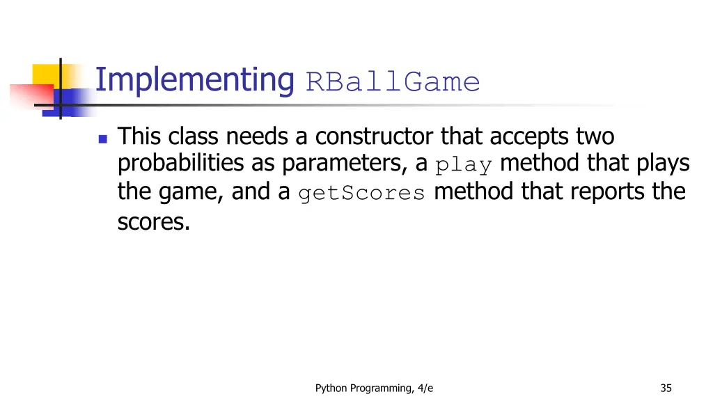 implementing rballgame