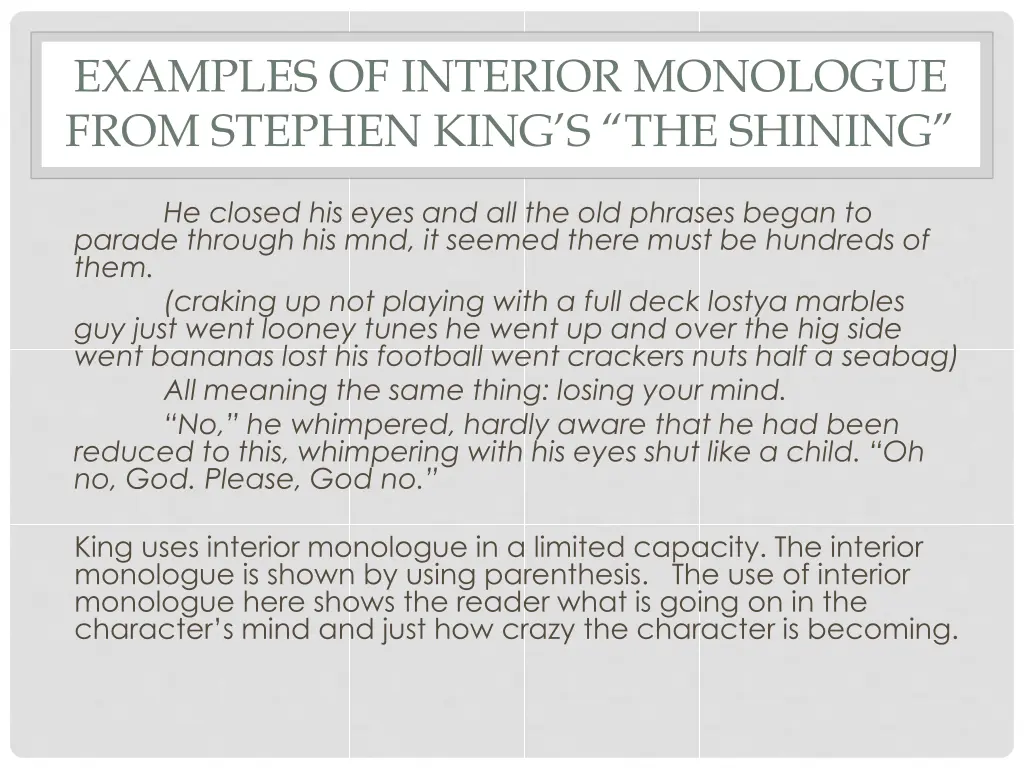 examples of interior monologue from stephen king