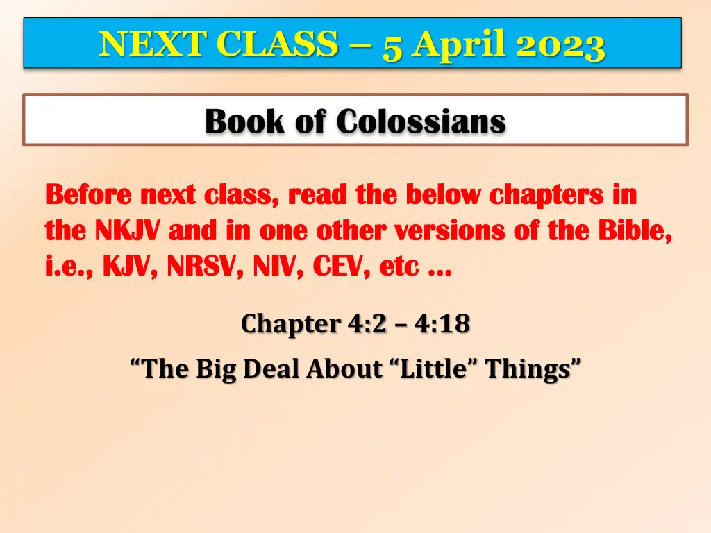 next class 5 april 2023