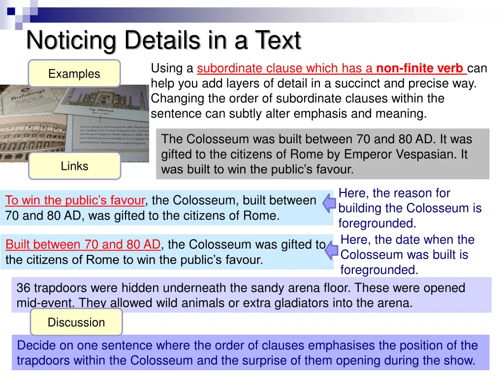 noticing details in a text using a subordinate 1