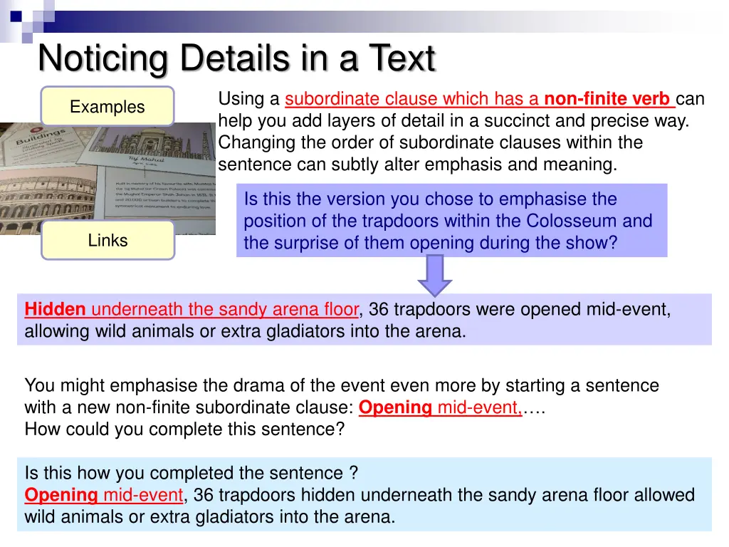 noticing details in a text using a subordinate 2