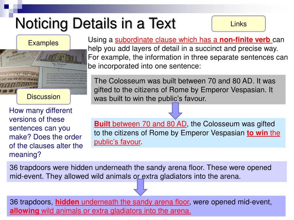 noticing details in a text using a subordinate