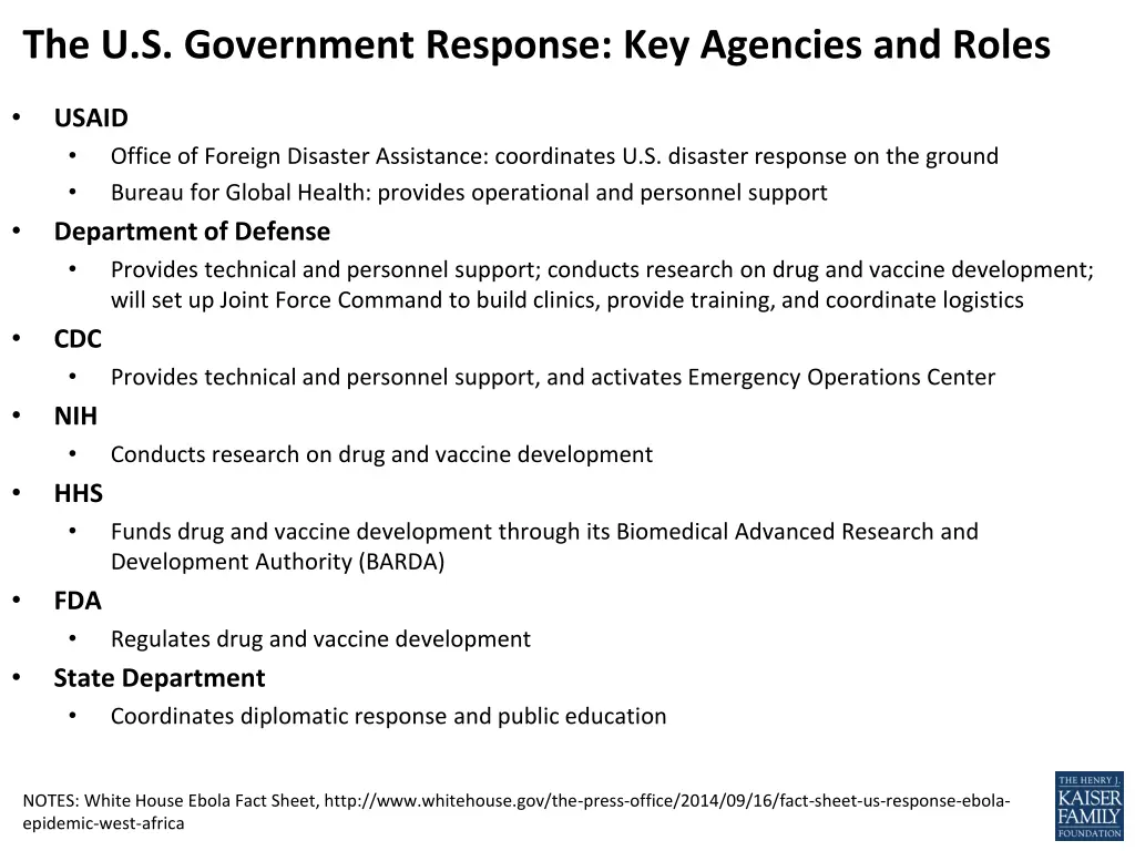 the u s government response key agencies and roles