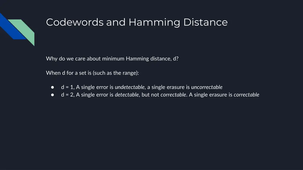 codewords and hamming distance 1