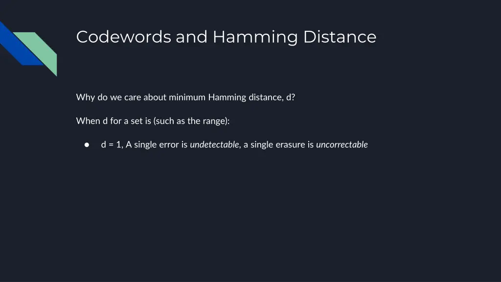 codewords and hamming distance