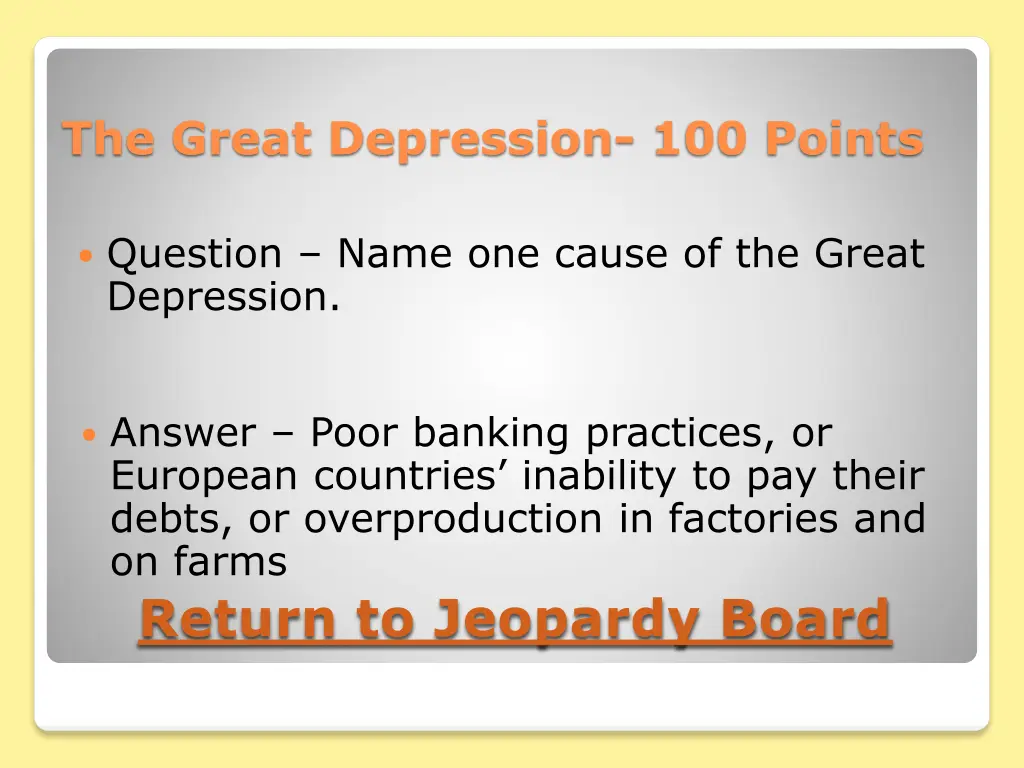 the great depression 100 points