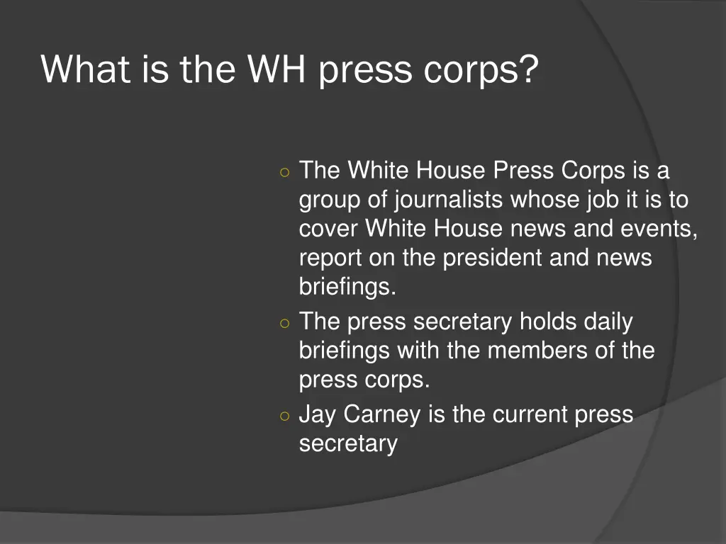 what is the wh press corps