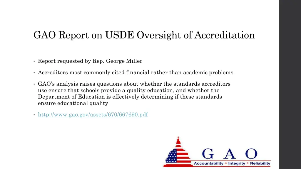 gao report on usde oversight of accreditation