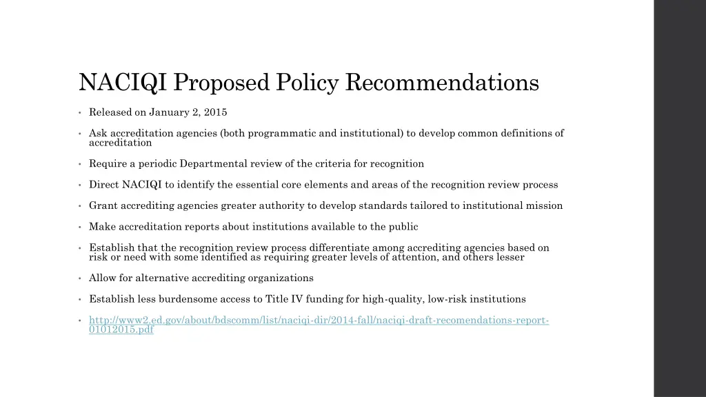 naciqi proposed policy recommendations