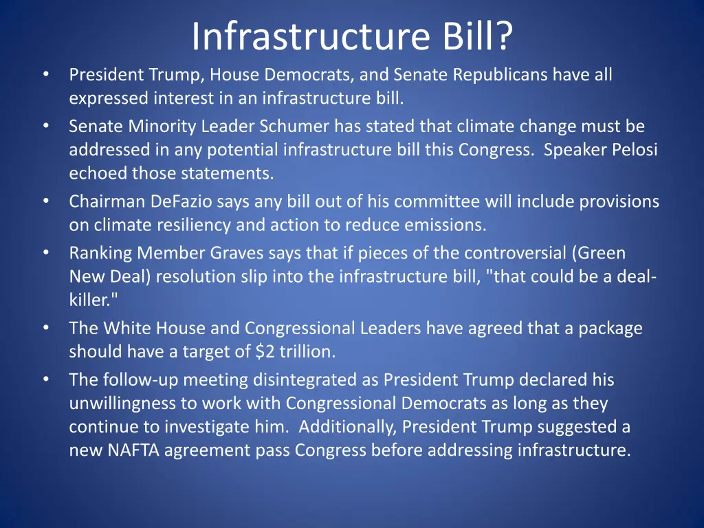 infrastructure bill president trump house