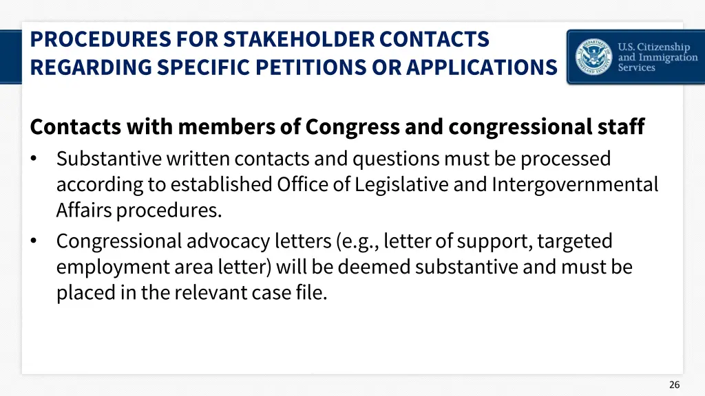 procedures for stakeholder contacts regarding 14