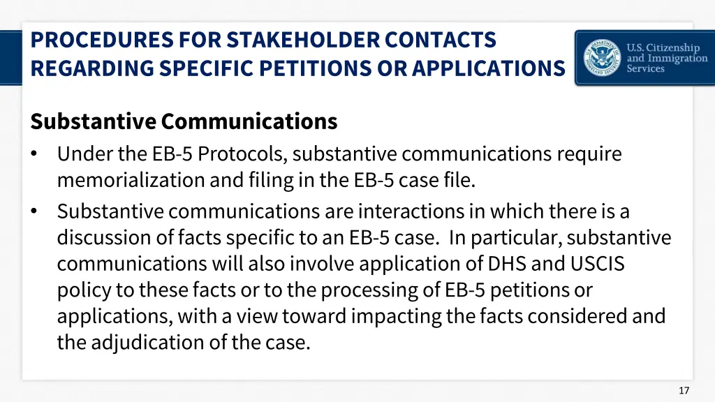 procedures for stakeholder contacts regarding 5