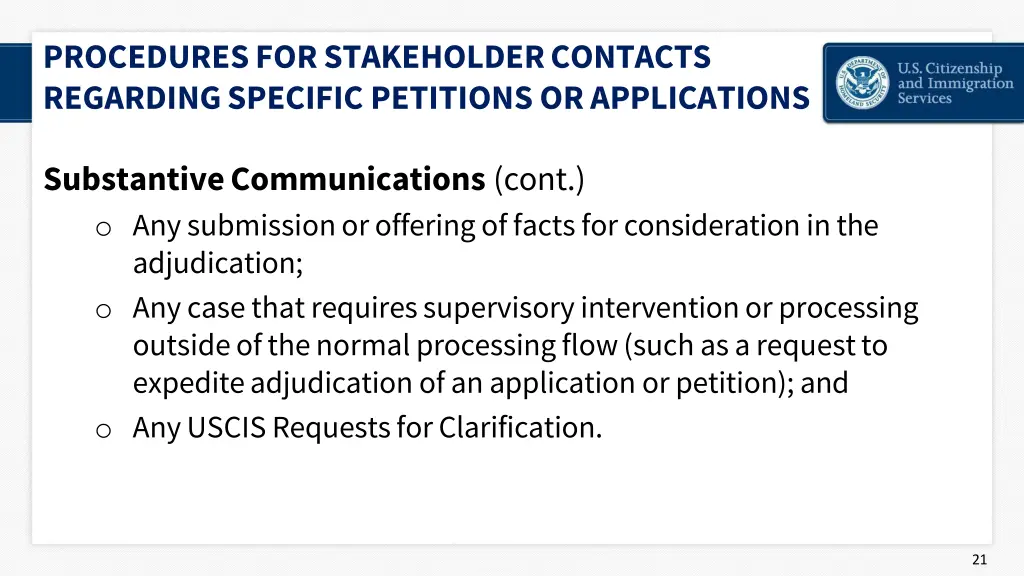 procedures for stakeholder contacts regarding 9