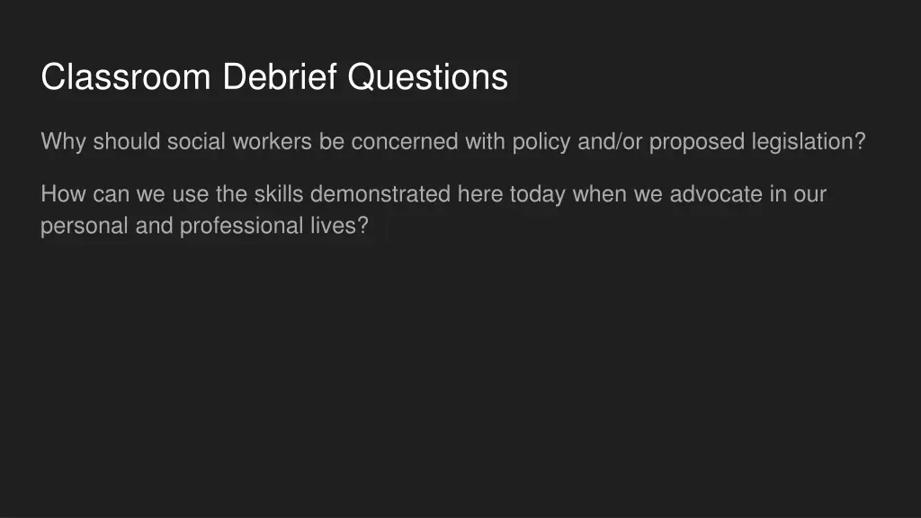 classroom debrief questions