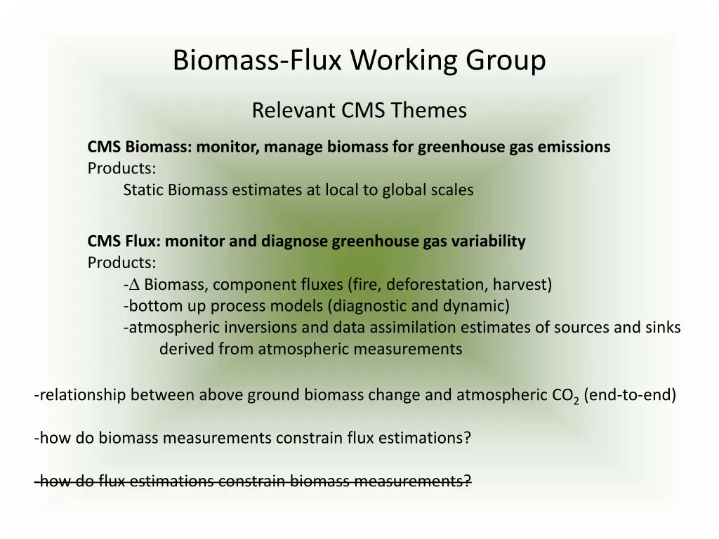 biomass flux working group 1