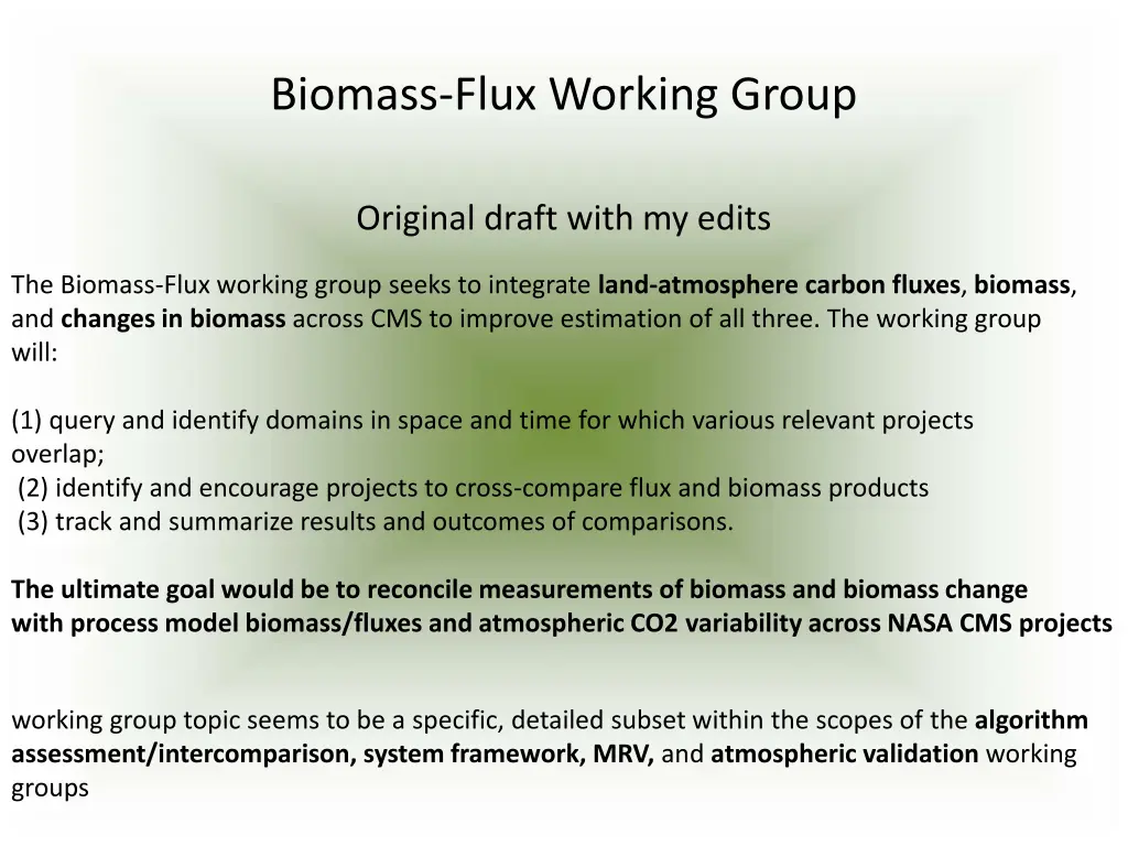 biomass flux working group